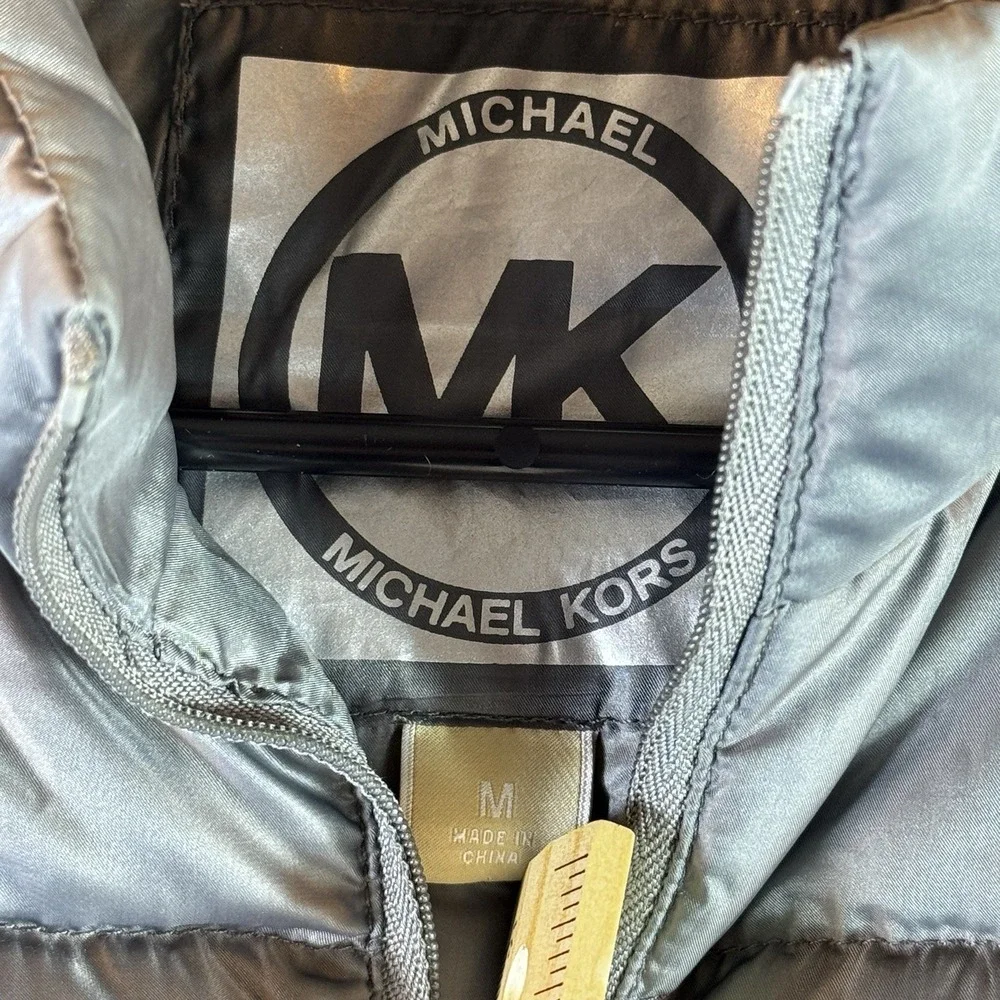 Michael Kors Down Puffer Jacket Black Quilted Hidden Hood Womens Medium